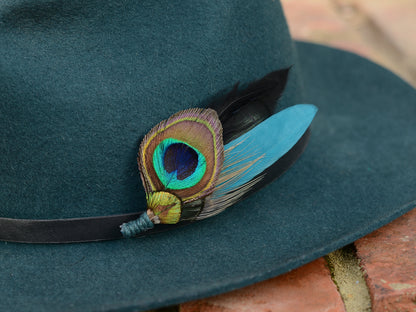 Peacock Feather Boutonniere in Teal and Black