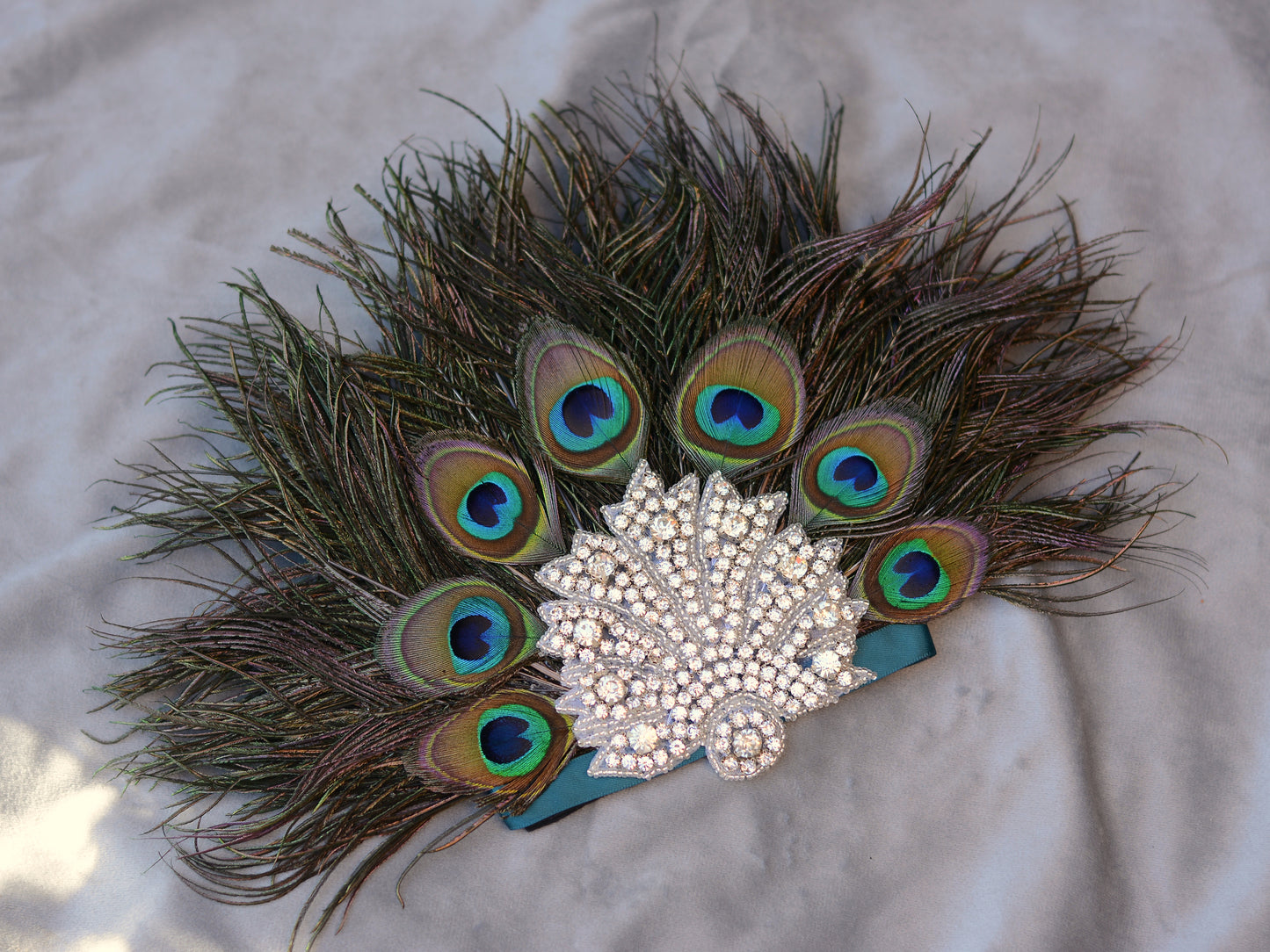 Hera - Peacock Feather Crown with Rhinestones