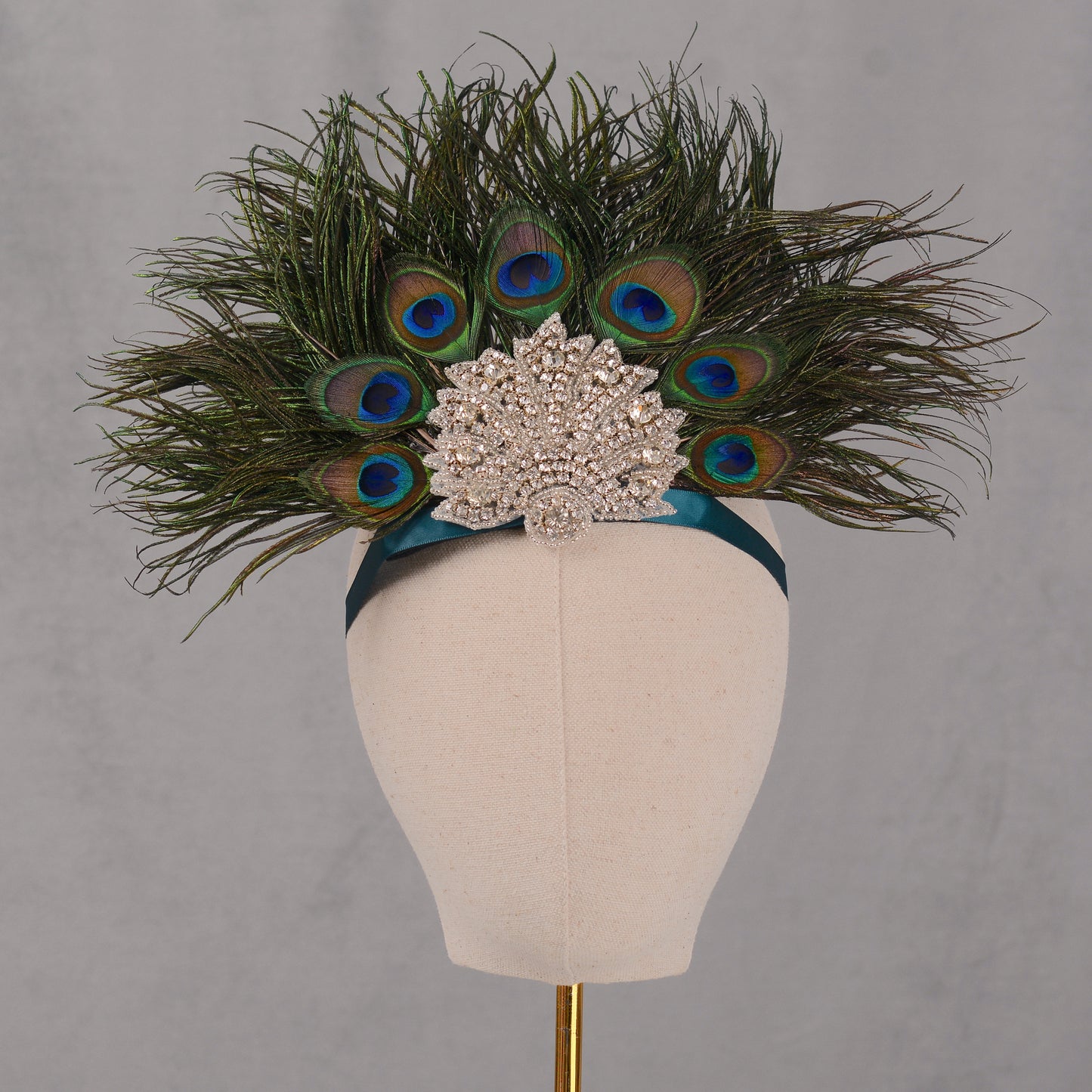 Hera - Peacock Feather Crown with Rhinestones