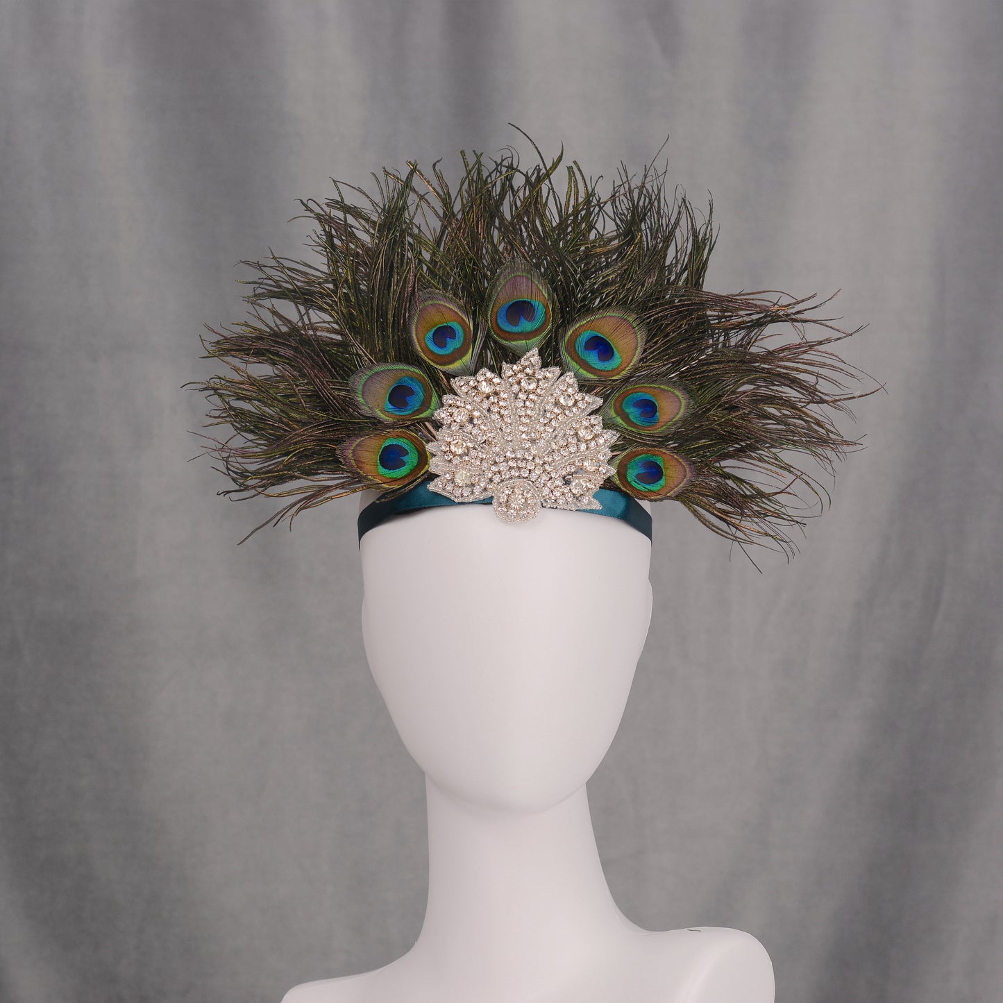 Hera - Peacock Feather Crown with Rhinestones