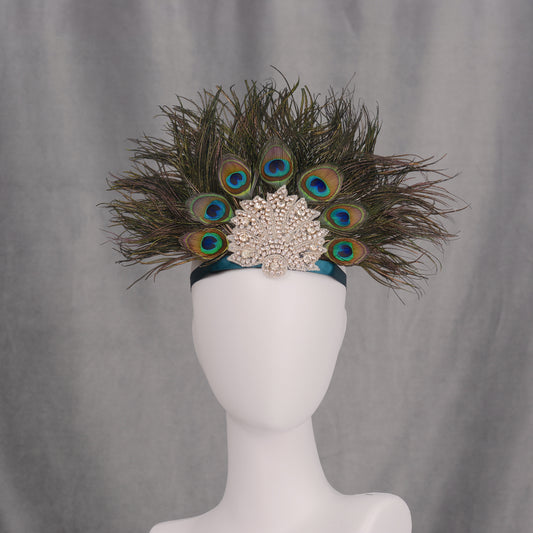 Hera - Peacock Feather Crown with Rhinestones