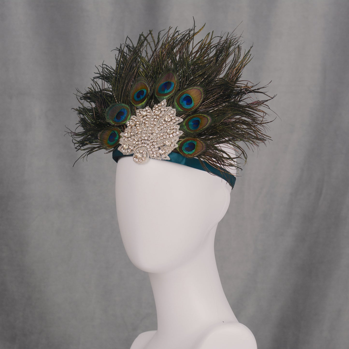 Hera - Peacock Feather Crown with Rhinestones