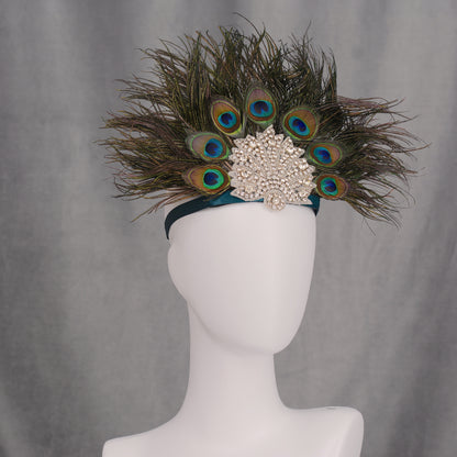 Hera - Peacock Feather Crown with Rhinestones