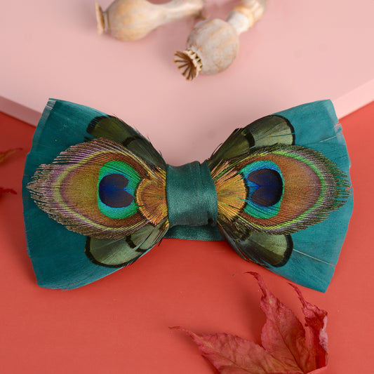The Hera Peacock Feather Bow Tie