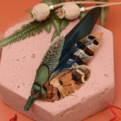 Pheasant Feather Hat Pin Brooch in Green and Copper No.301
