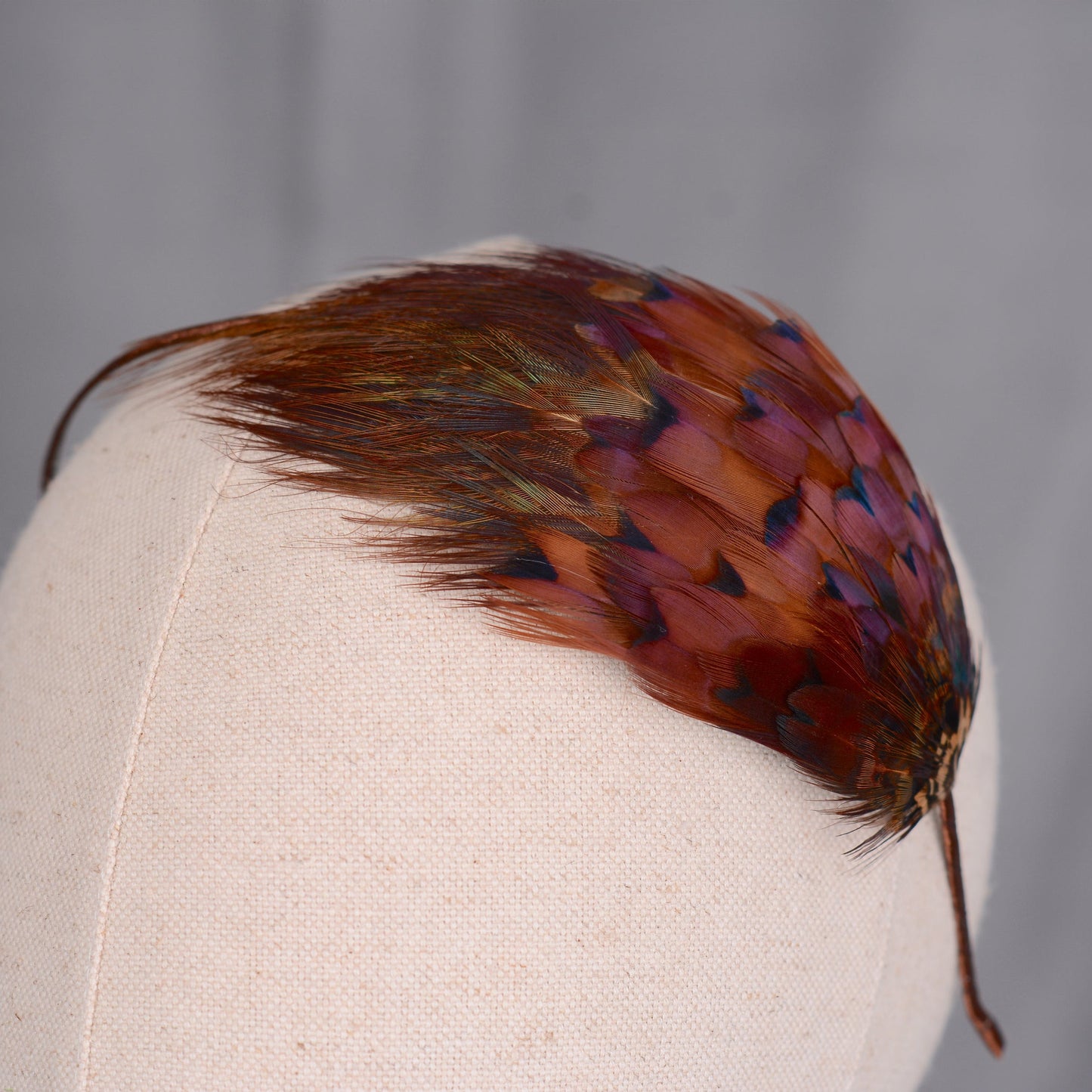 Pheasant Feather Fascinator Headband No.020 in Rich Copper and Purple