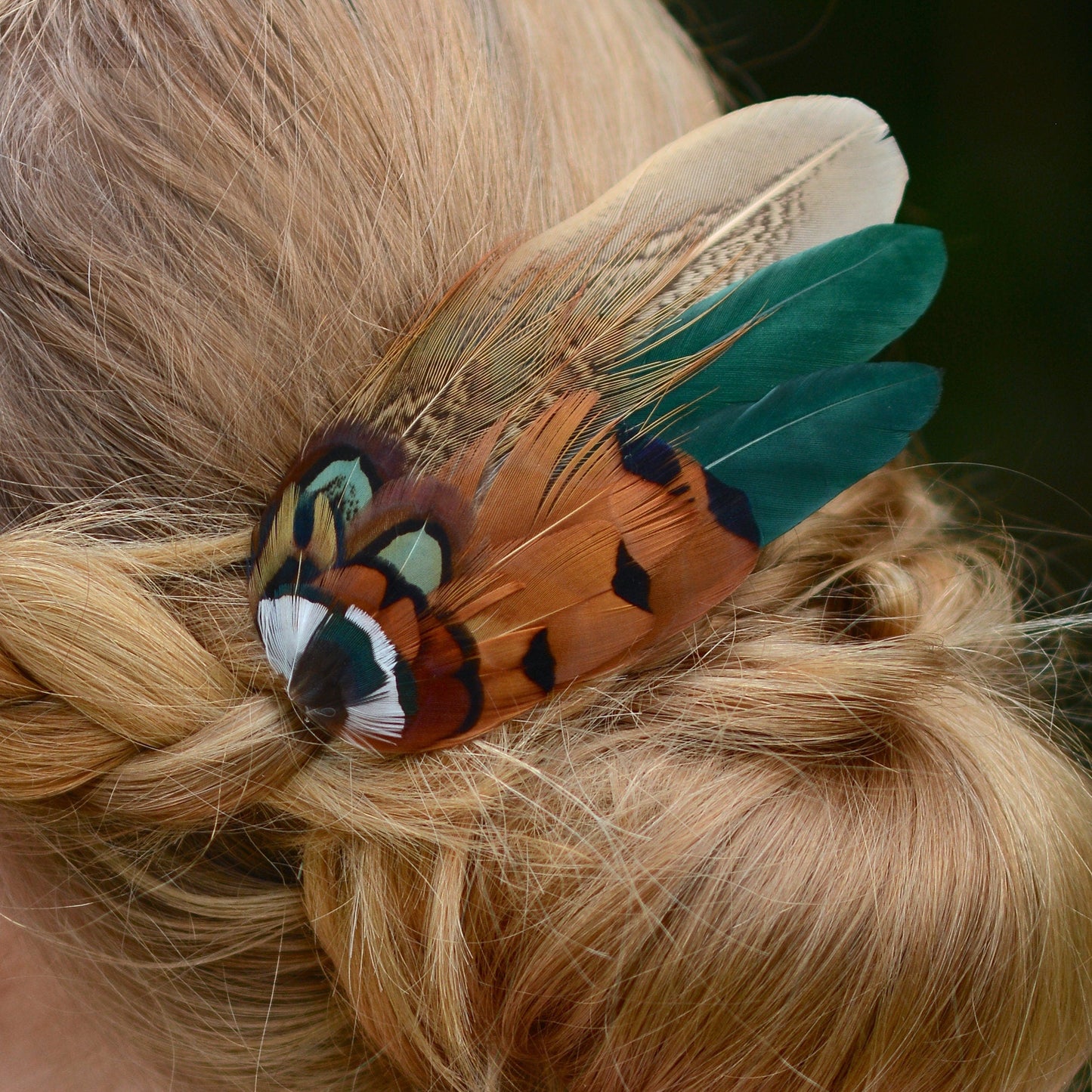 Bottle Green and Copper Pheasant Feather Hair Clip | Feather Fascinator | Bridal | Bridesmaid Hair Clip | Wedding Fascinator