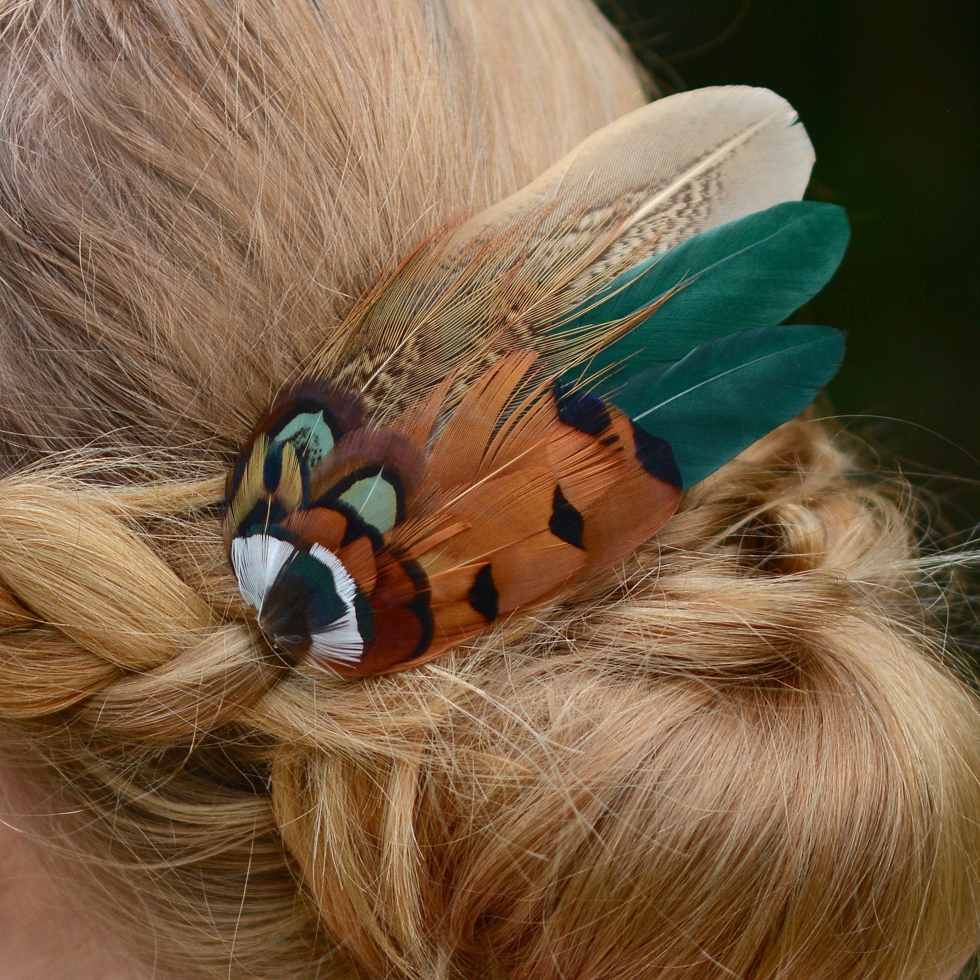 Bottle Green and Copper Pheasant Feather Hair Clip | Feather Fascinator | Bridal | Bridesmaid Hair Clip | Wedding Fascinator