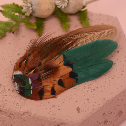 Bottle Green and Copper Pheasant Feather Hair Clip | Feather Fascinator | Bridal | Bridesmaid Hair Clip | Wedding Fascinator
