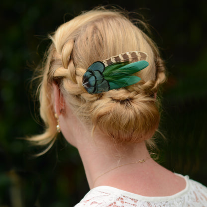 Bottle Green Pheasant Feather Hair Clip
