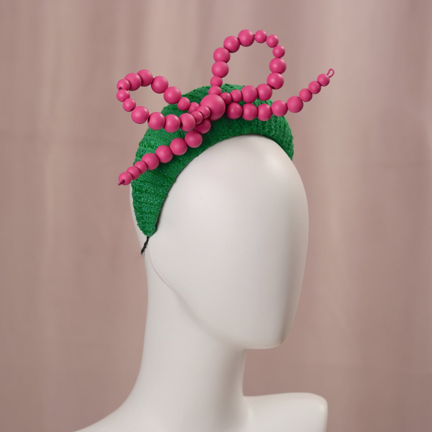 Pink and Green Giant Bead Bow Bandeau Headband Fascinator