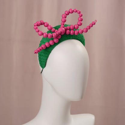 Pink and Green Giant Bead Bow Bandeau Headband Fascinator