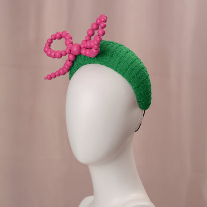 Pink and Green Giant Bead Bow Bandeau Headband Fascinator