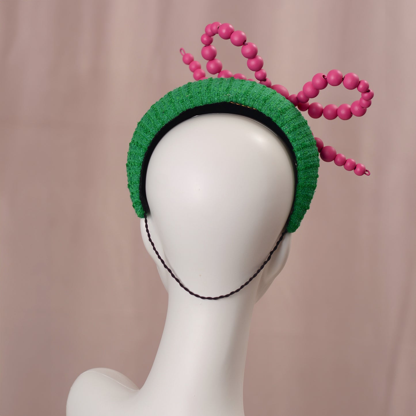 Pink and Green Giant Bead Bow Bandeau Headband Fascinator