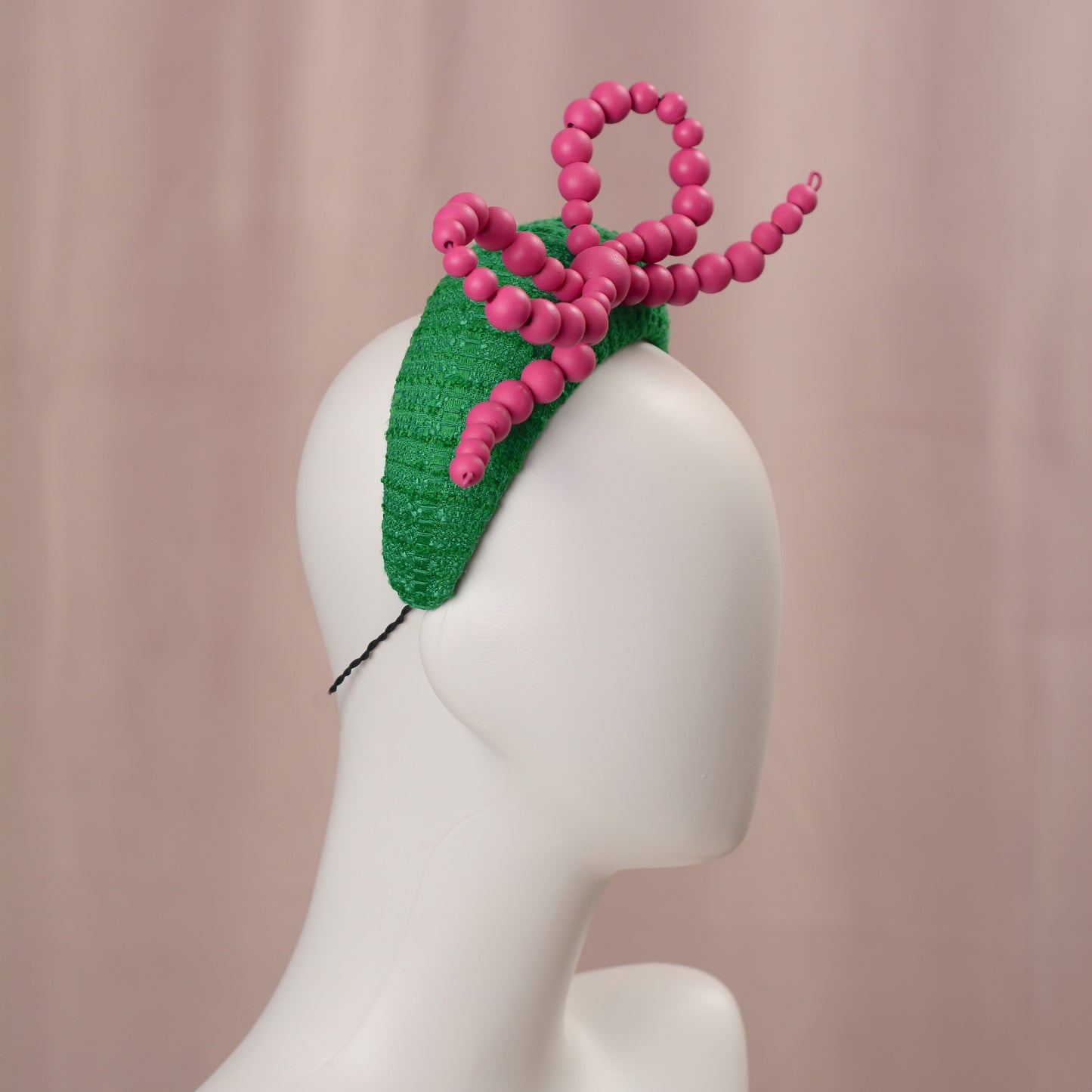 Pink and Green Giant Bead Bow Bandeau Headband Fascinator