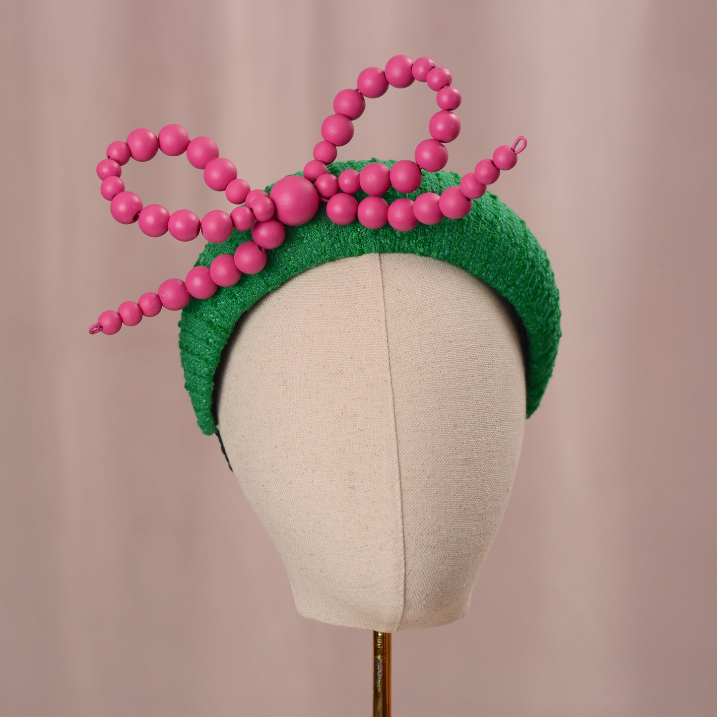 Pink and Green Giant Bead Bow Bandeau Headband Fascinator