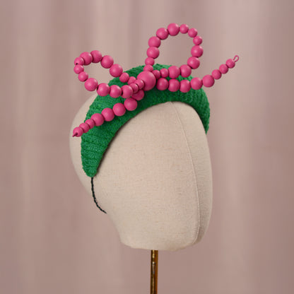 Pink and Green Giant Bead Bow Bandeau Headband Fascinator