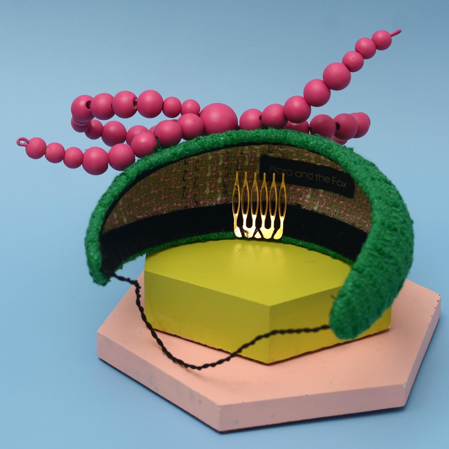 Pink and Green Giant Bead Bow Bandeau Headband Fascinator | Horse Racing Hat | Wedding Fascinator