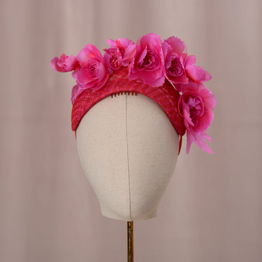 Pink and Red Floral Fascinator Bandeau