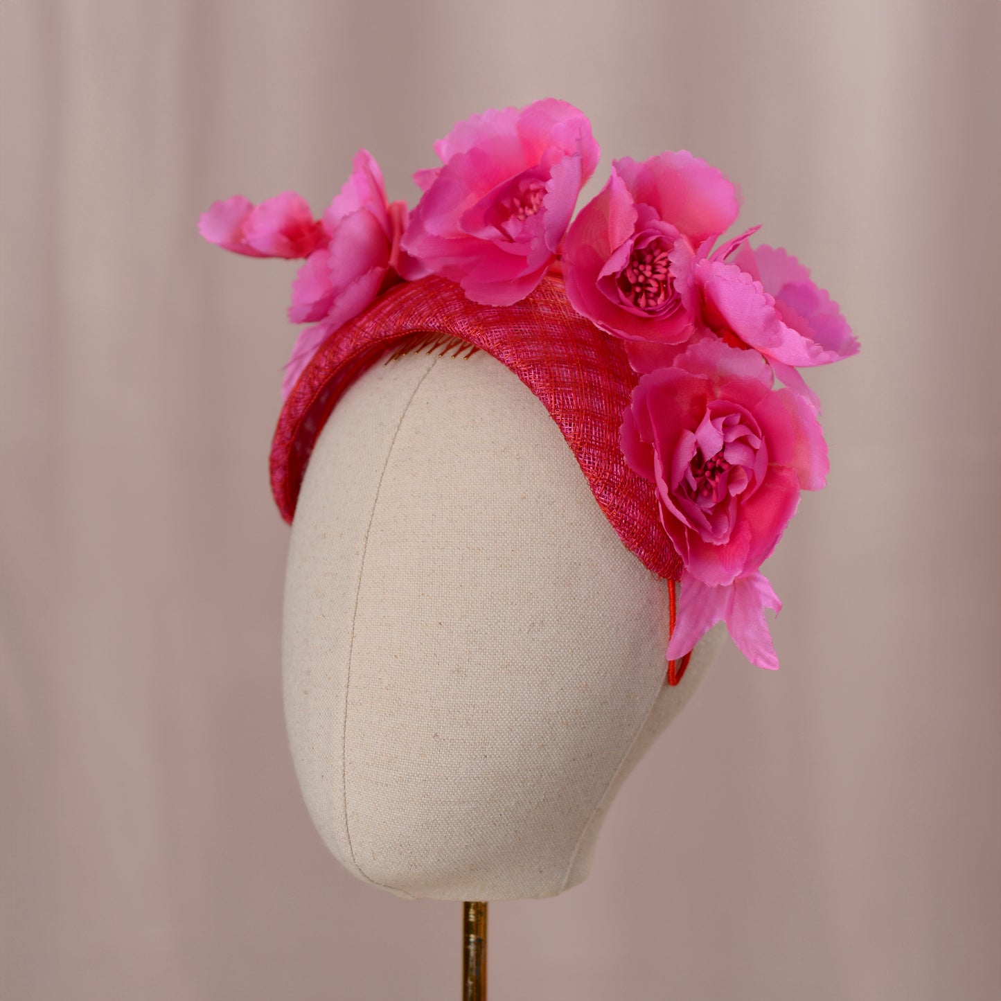 Pink and Red Floral Fascinator Bandeau