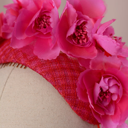 Pink and Red Floral Fascinator Bandeau