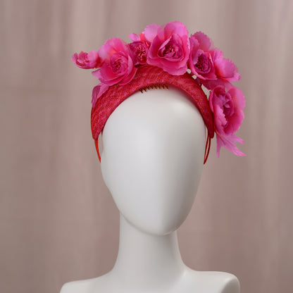 Pink and Red Floral Fascinator Bandeau