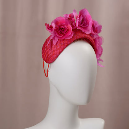 Pink and Red Floral Fascinator Bandeau