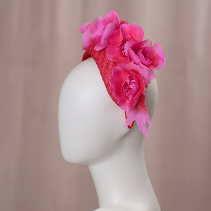 Pink and Red Floral Fascinator Bandeau