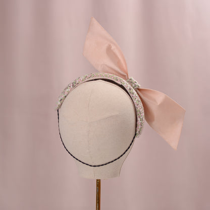 Tweed Pink and Mint Green Giant Bow Bandeau Fascinator