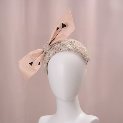 Tweed Pink and Mint Green Giant Bow Bandeau Fascinator