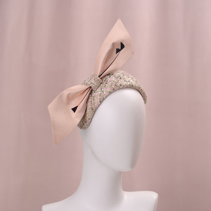 Tweed Pink and Mint Green Giant Bow Bandeau Fascinator