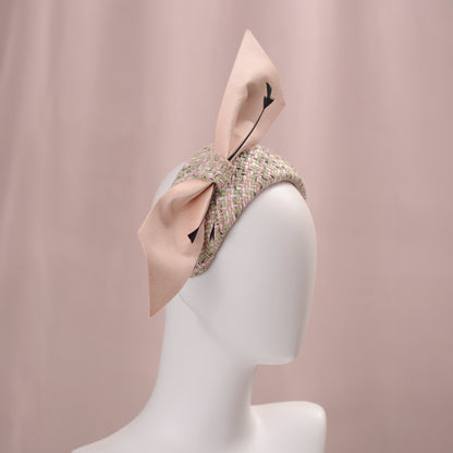 Tweed Pink and Mint Green Giant Bow Bandeau Fascinator