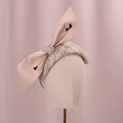 Tweed Pink and Mint Green Giant Bow Bandeau Fascinator