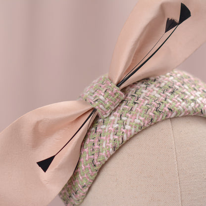 Tweed Pink and Mint Green Giant Bow Bandeau Fascinator