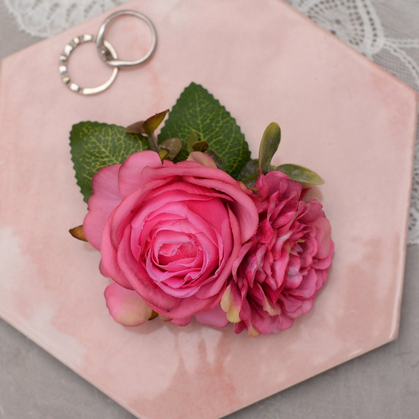 Bright Pink Rose and Peony Flower Hair Clip | Silk Flower Hair Clip | Bridal Hair Clip | Bridesmaids Hair Clip | Flower Girl