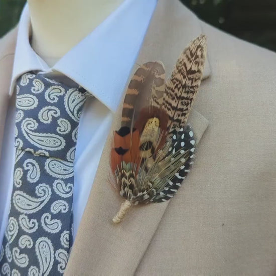 Natural Pheasant Feather Pin / Hat Pin | Pheasant Feather Boutonniere | Pheasant Feather Brooch