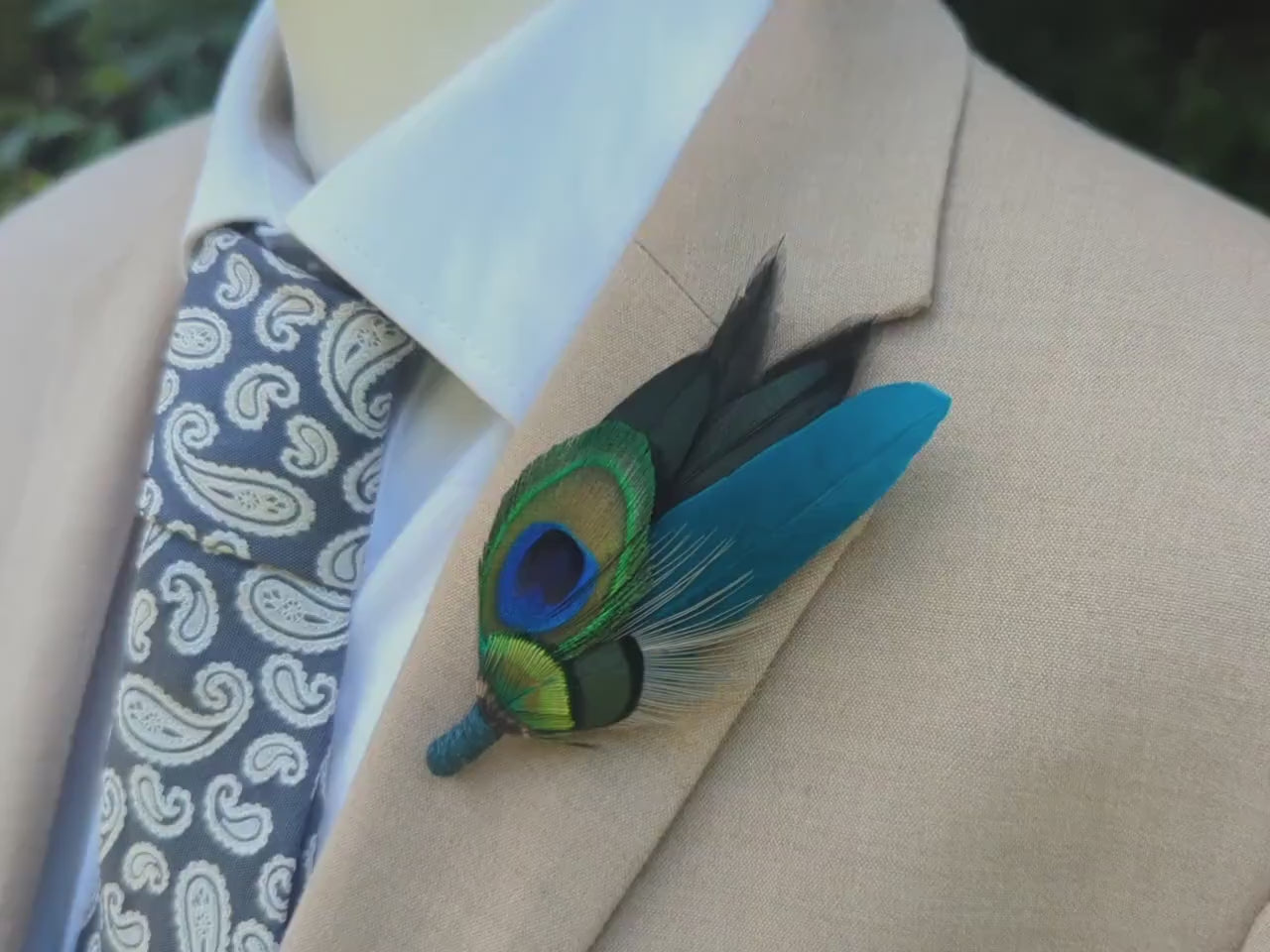 Teal and Peacock Feather Lapel Pin / Hat Pin |  Peacock Feather Boutonniere | Peacock Feather Brooch