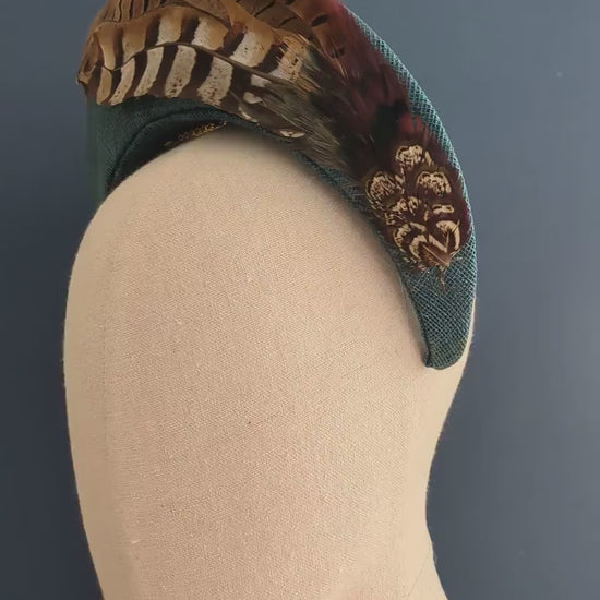 Pheasant Feather and Teal Halo Bandeau Headband Fascinator