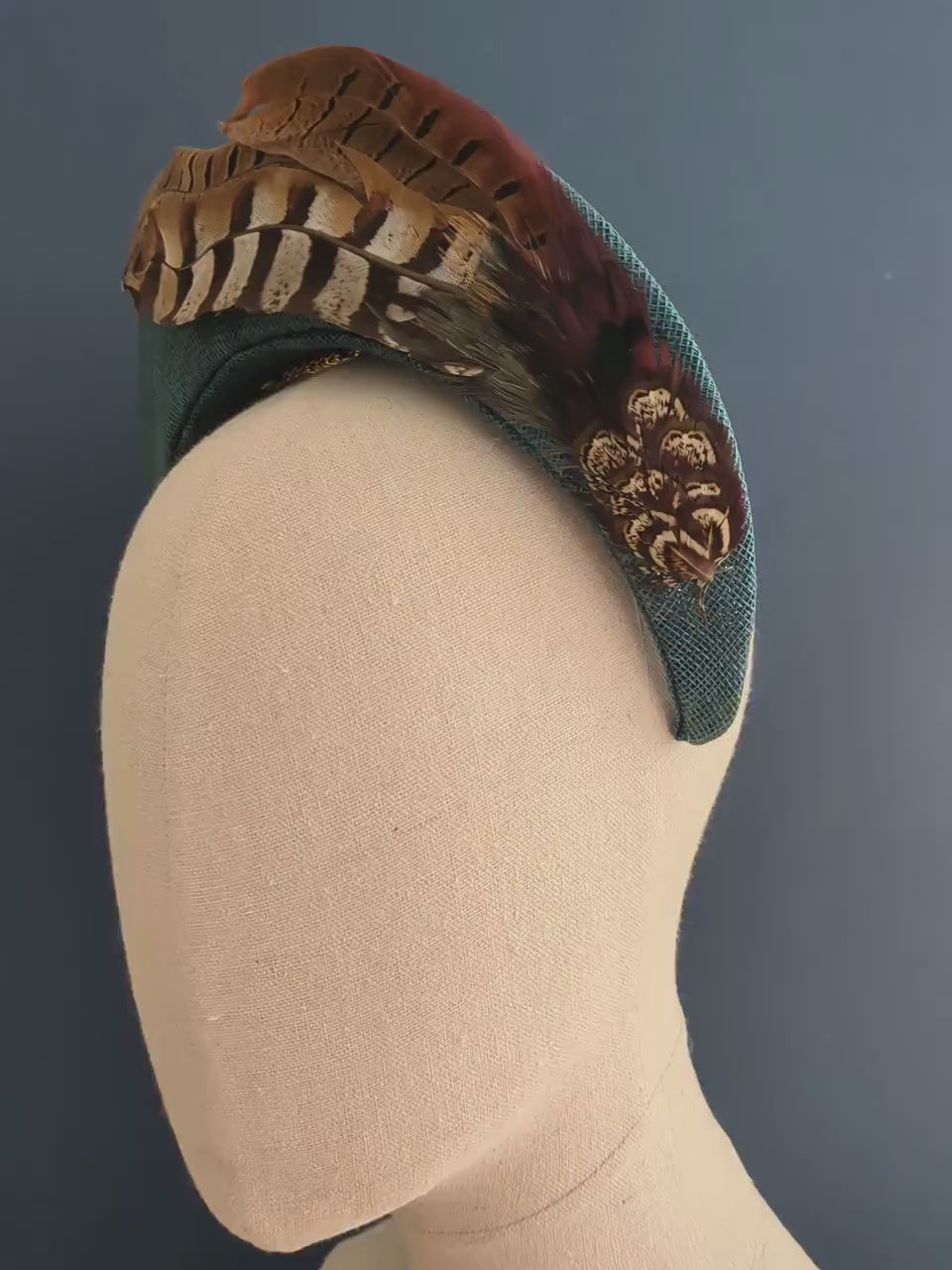 Pheasant Feather and Teal Halo Bandeau Headband Fascinator