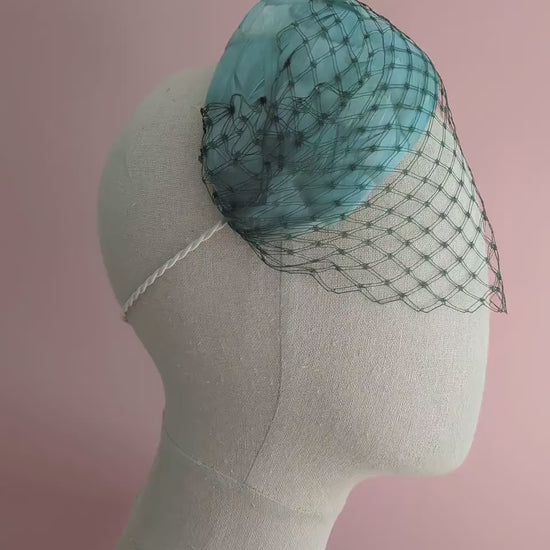 Luxury Sage Green Goose Feather Bandeau Headband Fascinator with Vintage Veiling |  Feather Hat | Wedding Fascinator
