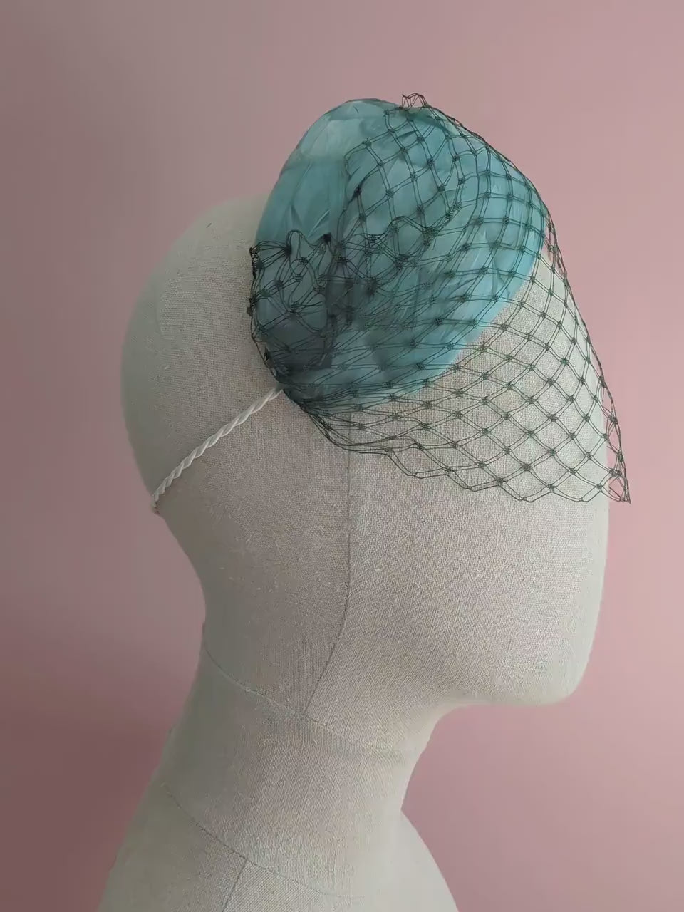 Luxury Sage Green Goose Feather Bandeau Headband Fascinator with Vintage Veiling |  Feather Hat | Wedding Fascinator