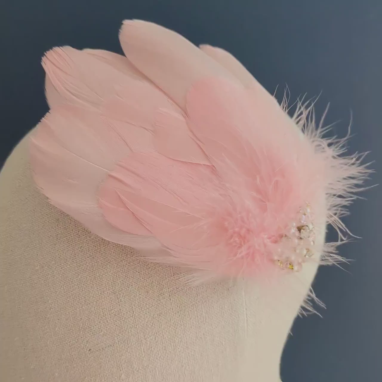 Vintage Pink Feather Headpiece with Pearl and Rhinestone Embellishment | Pink Feather Hair Clip | Pink Feather Fascinator | Bridal Headpiece