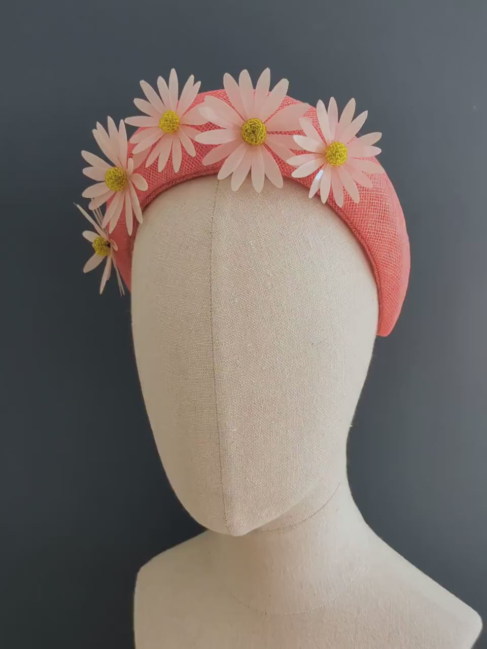Coral Pink and Sequin Daisy Bandeau Headband Fascinator |  Feather Hat | Wedding Fascinator