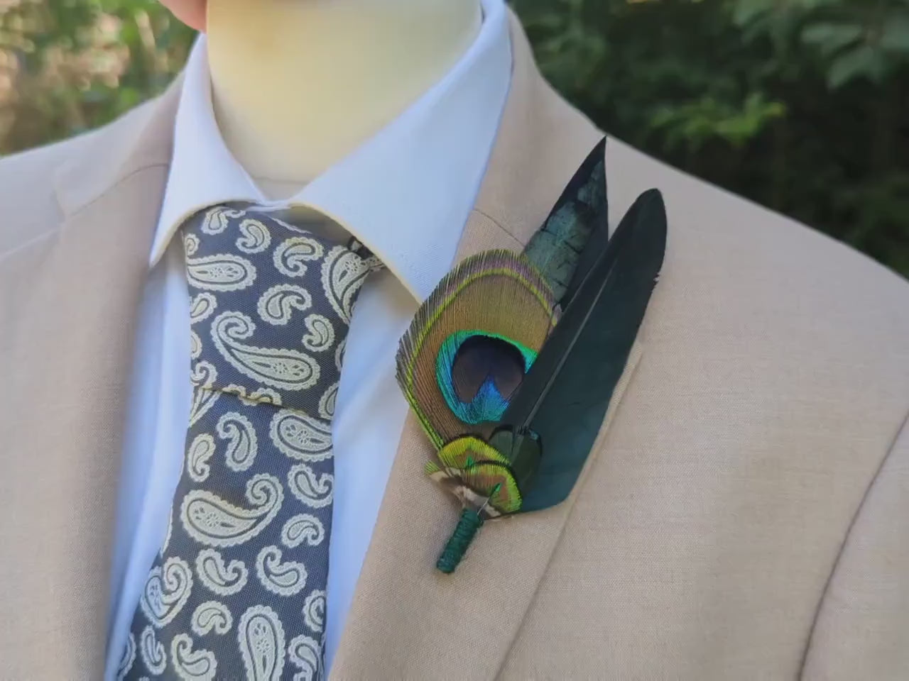 Peacock Feather Hat Pin in Green and Black | Peacock Feather Boutonniere | Peacock Feather Brooch
