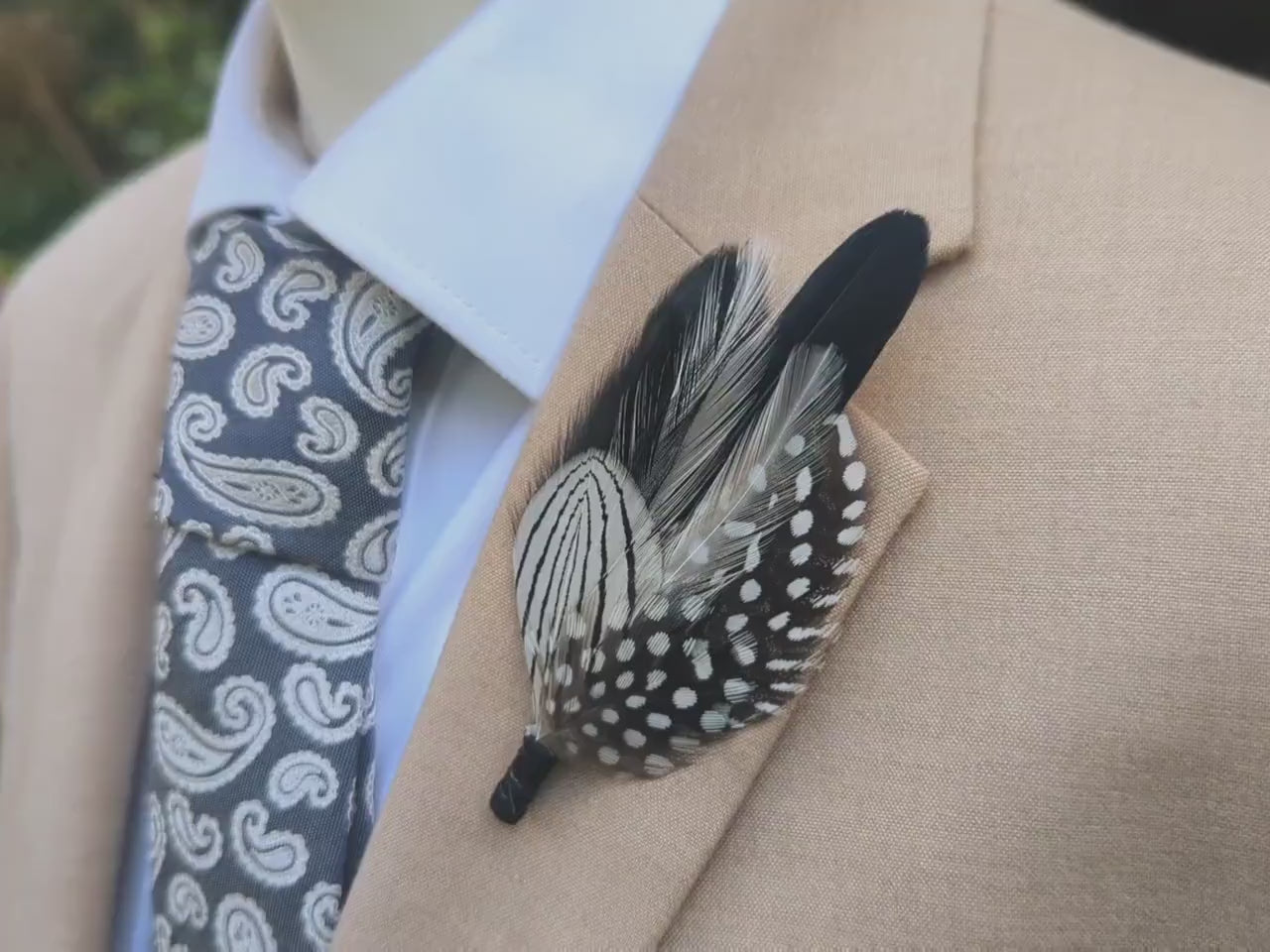 Monochrome Feather Boutonniere | Pheasant Feather Brooch | Feather Hat Pin