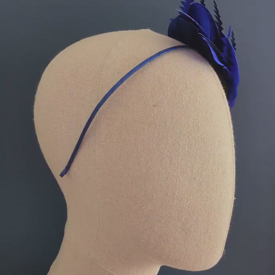 Cobalt Blue Feather Fascinator Headband No.006 | Blue Feather Headband | Blue Feather Headpiece