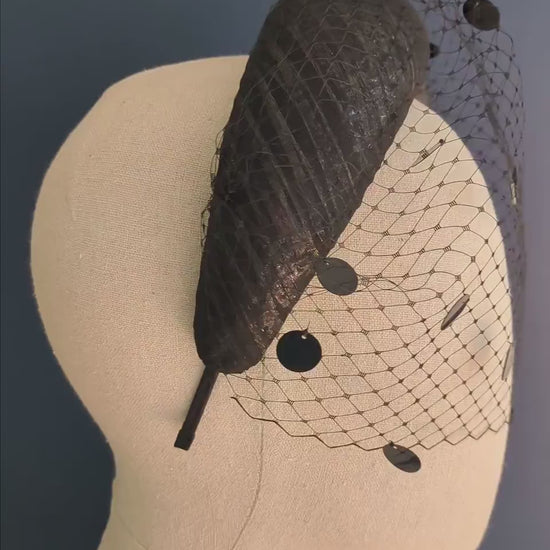 Black Headband Fascinator with Polka Dot Sequin Birdcage Veil