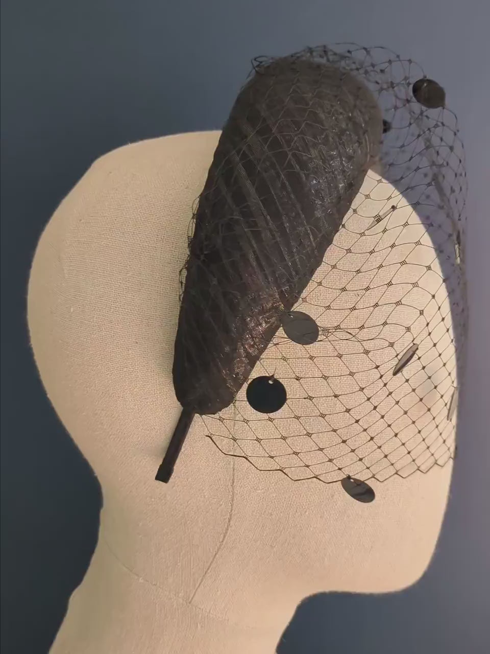 Black Headband Fascinator with Polka Dot Sequin Birdcage Veil