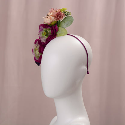 Sculptural Plum and Peach Flower Headpiece