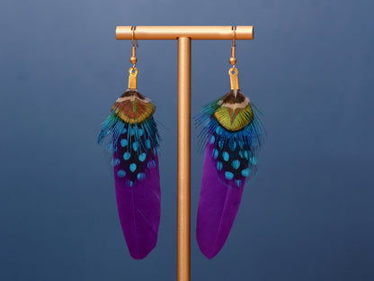 Purple Feather Earrings | Peacock Feather Earrings| Festival Earrings | Feather Jewellery | Festival Jewellery | Bohemian | Drop Earrings